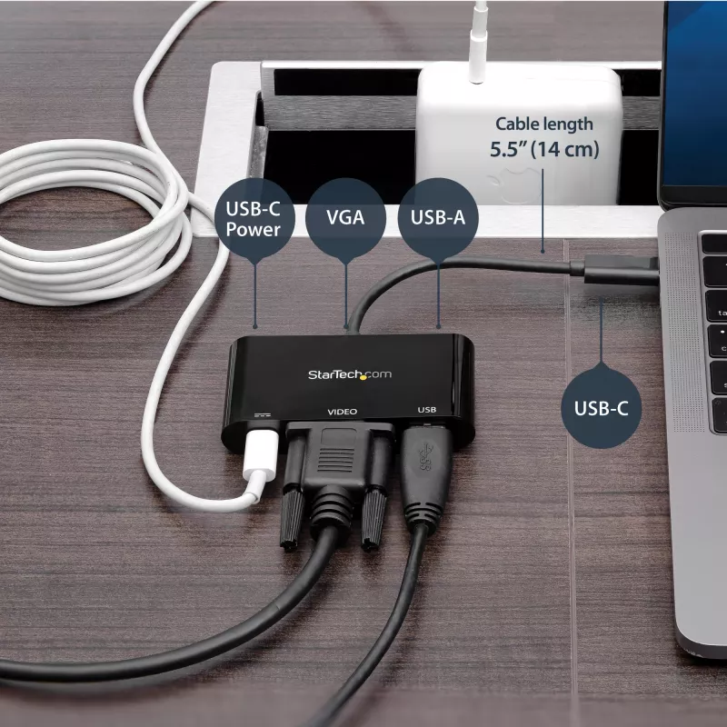 StarTech.com USB-C VGA kelių prievadų adapteris - USB 3.0 prievadas - 60W PD