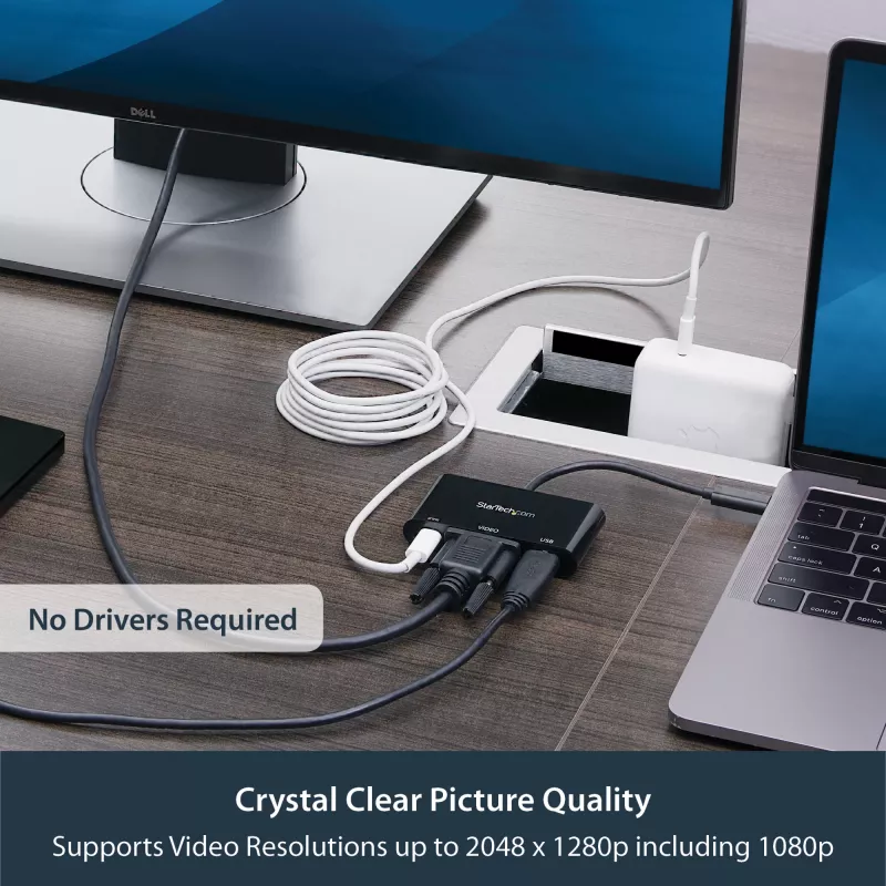 StarTech.com USB-C VGA kelių prievadų adapteris - USB 3.0 prievadas - 60W PD