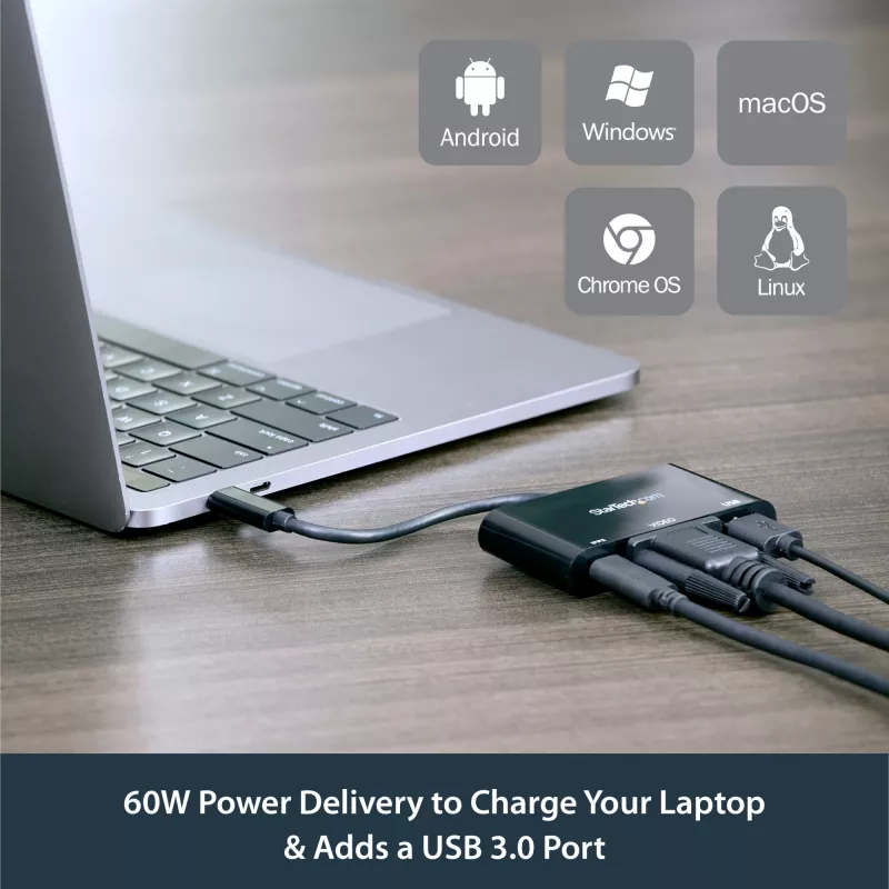 StarTech.com USB-C VGA kelių prievadų adapteris - USB 3.0 prievadas - 60W PD