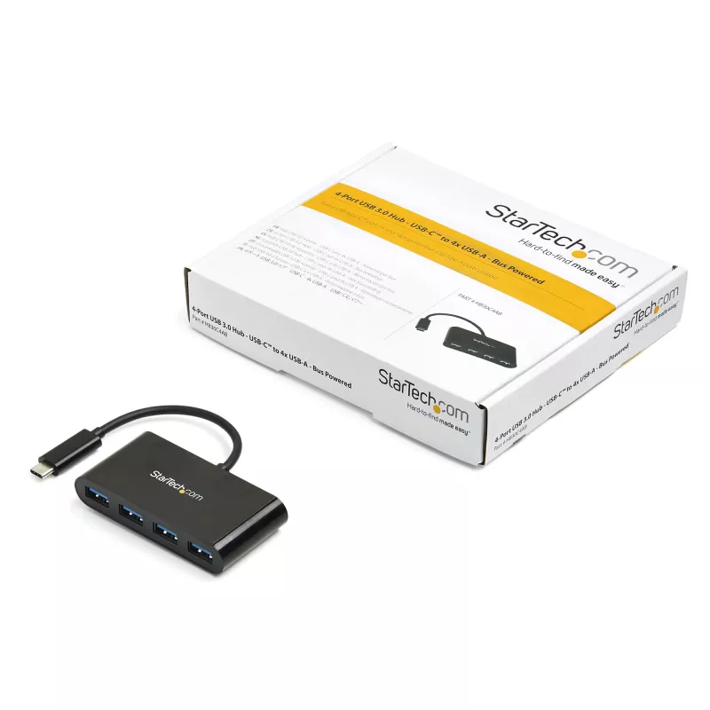 StarTech.com 4 prievadų USB-C šakotuvas – USB-C į 4x USB-A – USB 3.0 šakotuvas – 5 Gbps – maitinamas iš magistralės