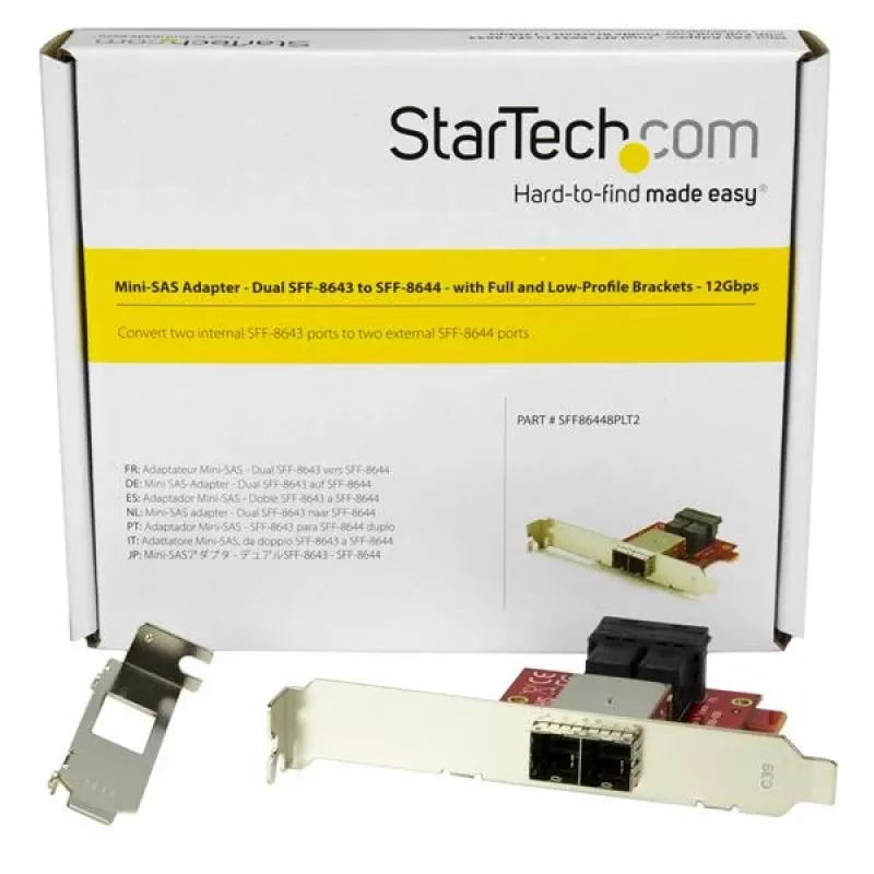 StarTech.com Mini-SAS adapteris – dvigubas SFF-8643 į SFF-8644 – su pilno ir žemo profilio laikikliais – 12 Gbps