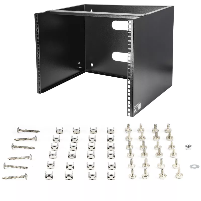 StarTech.com 8U sieninis tinklo stovas - 14 colių gylis (žemo profilio) - 19 colių skydo laikiklis sekliems serveriams ir IT įrangai, tinklo jungikliams - 80 svarų/36 kg keliamoji galia, juodas