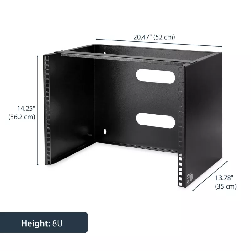 StarTech.com 8U sieninis tinklo stovas - 14 colių gylis (žemo profilio) - 19 colių skydo laikiklis sekliems serveriams ir IT įrangai, tinklo jungikliams - 80 svarų/36 kg keliamoji galia, juodas