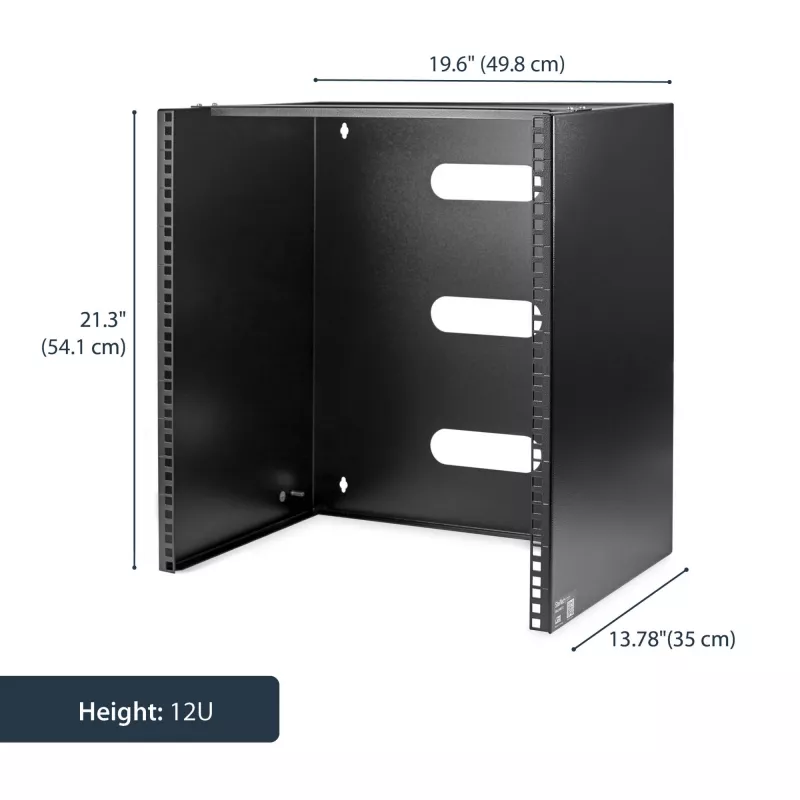 StarTech.com 12U sieninis tinklo stovas - 14 colių gylis (žemo profilio) - 19 colių pataisų skydelio laikiklis negiliems serveriams ir IT įrangai, tinklo jungikliams - 125 svarų/57 kg talpa, juoda