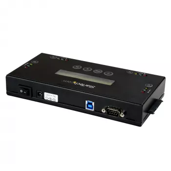 StarTech.com 4 lizdų SSD/HDD diskų trynimo įrenginys - 2,5 colio ir 3,5 colio SATA - atskiras, be kompiuterio veikiantis išorinis diskų sanitizeris - 9 trynimo režimai - RS232 spausdintuvo prievadas - NIST/DOD ir TAA atitiktis