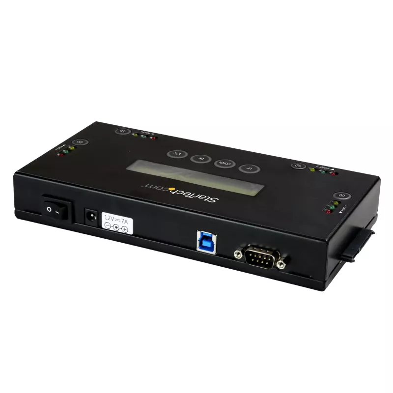 StarTech.com 4 lizdų SSD/HDD diskų trynimo įrenginys - 2,5 colio ir 3,5 colio SATA - atskiras, be kompiuterio veikiantis išorinis diskų sanitizeris - 9 trynimo režimai - RS232 spausdintuvo prievadas - NIST/DOD ir TAA atitiktis