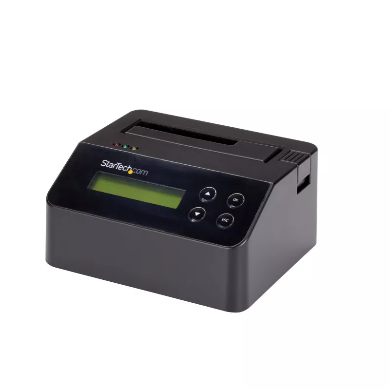 StarTech.com Vieno lizdo kietojo disko trynimo įrenginys, atskiras HDD/SSD sanitizer, 4Kn, USB 3.0 į SATA III (6 Gbps), 9 trynimo režimai, LCD ekranas, saugus kietojo disko trynimo dokas, DB-9 spausdintuvo prievadas, TAA atitiktis