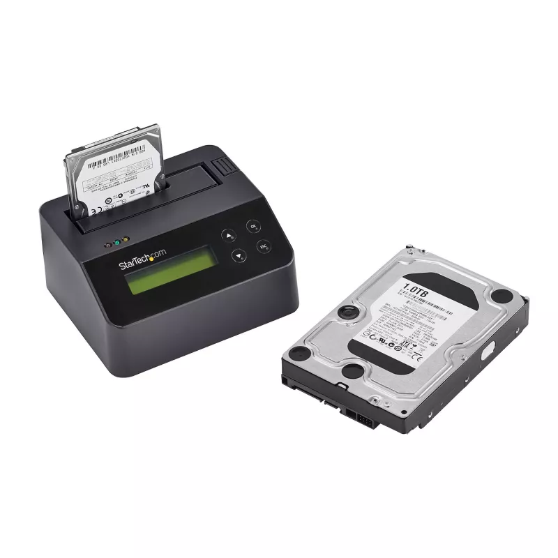 StarTech.com Vieno lizdo kietojo disko trynimo įrenginys, atskiras HDD/SSD sanitizer, 4Kn, USB 3.0 į SATA III (6 Gbps), 9 trynimo režimai, LCD ekranas, saugus kietojo disko trynimo dokas, DB-9 spausdintuvo prievadas, TAA atitiktis