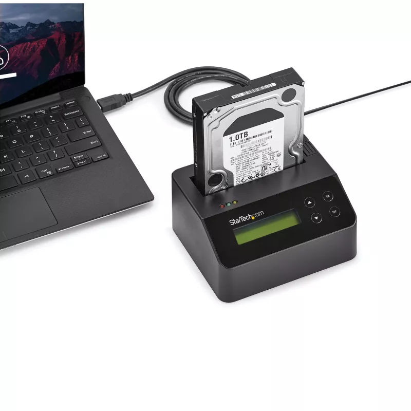 StarTech.com Vieno lizdo kietojo disko trynimo įrenginys, atskiras HDD/SSD sanitizer, 4Kn, USB 3.0 į SATA III (6 Gbps), 9 trynimo režimai, LCD ekranas, saugus kietojo disko trynimo dokas, DB-9 spausdintuvo prievadas, TAA atitiktis