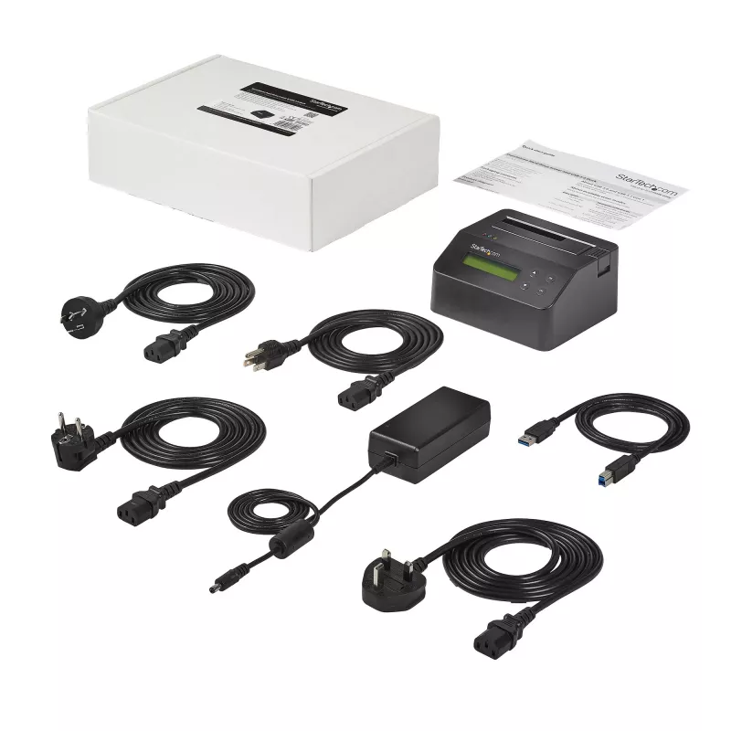 StarTech.com Vieno lizdo kietojo disko trynimo įrenginys, atskiras HDD/SSD sanitizer, 4Kn, USB 3.0 į SATA III (6 Gbps), 9 trynimo režimai, LCD ekranas, saugus kietojo disko trynimo dokas, DB-9 spausdintuvo prievadas, TAA atitiktis