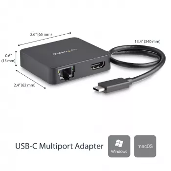 StarTech.com USB-C kelių prievadų adapteris – nešiojamas USB-C mini dokas 4K HDMI vaizdui, Gigabit Ethernet, USB 3.0 šakotuvas (1x USB-A, 1x USB-C) – USB Type-C kelių prievadų adapteris, suderinamas su Thunderbolt 3