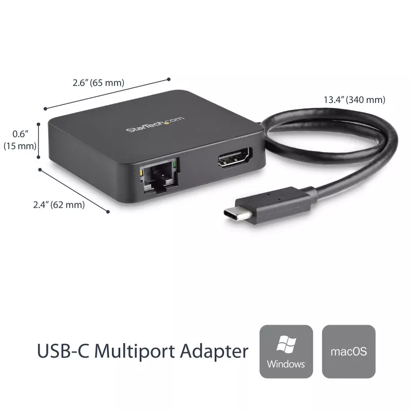 StarTech.com USB-C kelių prievadų adapteris – nešiojamas USB-C mini dokas 4K HDMI vaizdui, Gigabit Ethernet, USB 3.0 šakotuvas (1x USB-A, 1x USB-C) – USB Type-C kelių prievadų adapteris, suderinamas su Thunderbolt 3