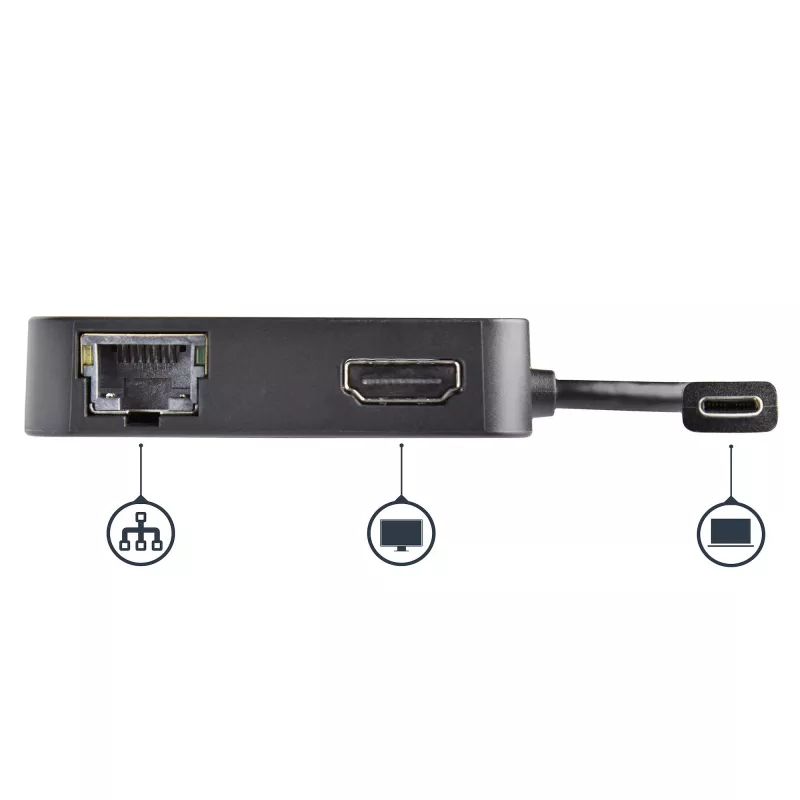 StarTech.com USB-C kelių prievadų adapteris – nešiojamas USB-C mini dokas 4K HDMI vaizdui, Gigabit Ethernet, USB 3.0 šakotuvas (1x USB-A, 1x USB-C) – USB Type-C kelių prievadų adapteris, suderinamas su Thunderbolt 3