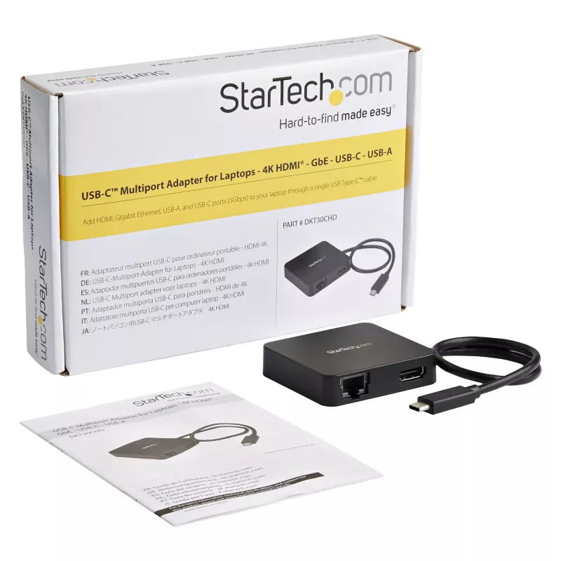 StarTech.com USB-C kelių prievadų adapteris – nešiojamas USB-C mini dokas 4K HDMI vaizdui, Gigabit Ethernet, USB 3.0 šakotuvas (1x USB-A, 1x USB-C) – USB Type-C kelių prievadų adapteris, suderinamas su Thunderbolt 3