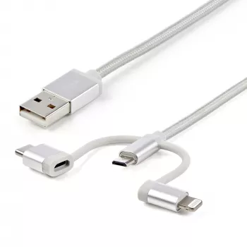 StarTech.com 1 m USB kelių įrenginių įkrovimo laidas – USB į Micro-USB / USB-C / Lightning, iPhone / iPad / iPod / Android – Apple MFi sertifikuotas – 3 viename – pintas