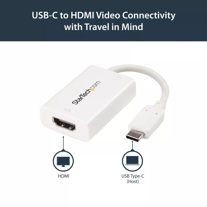 USB-C į HDMI 2.0 adapteris su Power Delivery – 4K 60Hz, 60W įkrovimas, Thunderbolt 3 suderinamas, baltas, StarTech.com
