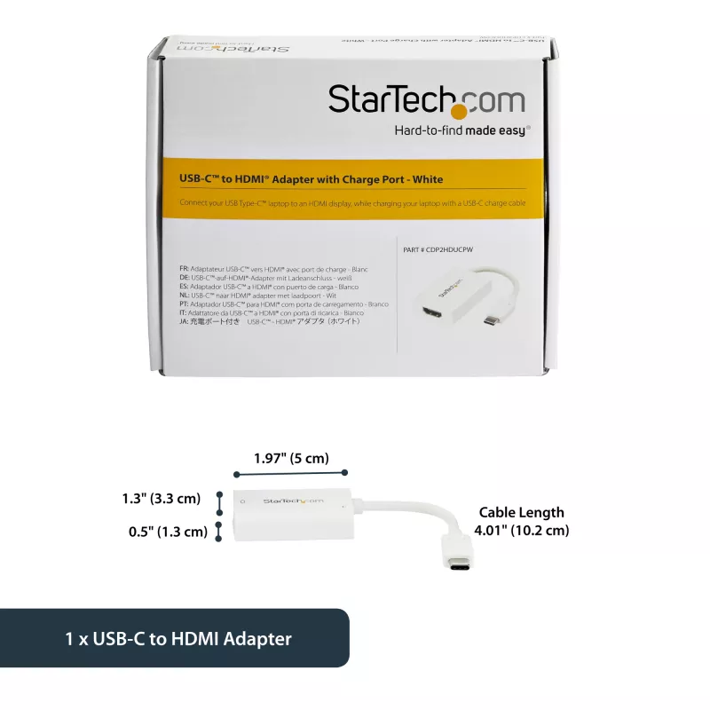 USB-C į HDMI 2.0 adapteris su Power Delivery – 4K 60Hz, 60W įkrovimas, Thunderbolt 3 suderinamas, baltas, StarTech.com