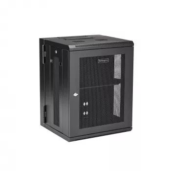 StarTech.com 4-Post 15U sieninis tinklo spintos kabinetas su 1U lentyna, 19 colių vyriais tvirtinamas serverio stovas duomenų / AV / elektronikos / kompiuterių įrangai, lankstus ventiliuojamas korpusas