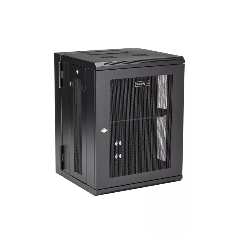StarTech.com 4-Post 15U sieninis tinklo spintos kabinetas su 1U lentyna, 19 colių vyriais tvirtinamas serverio stovas duomenų / AV / elektronikos / kompiuterių įrangai, lankstus ventiliuojamas korpusas