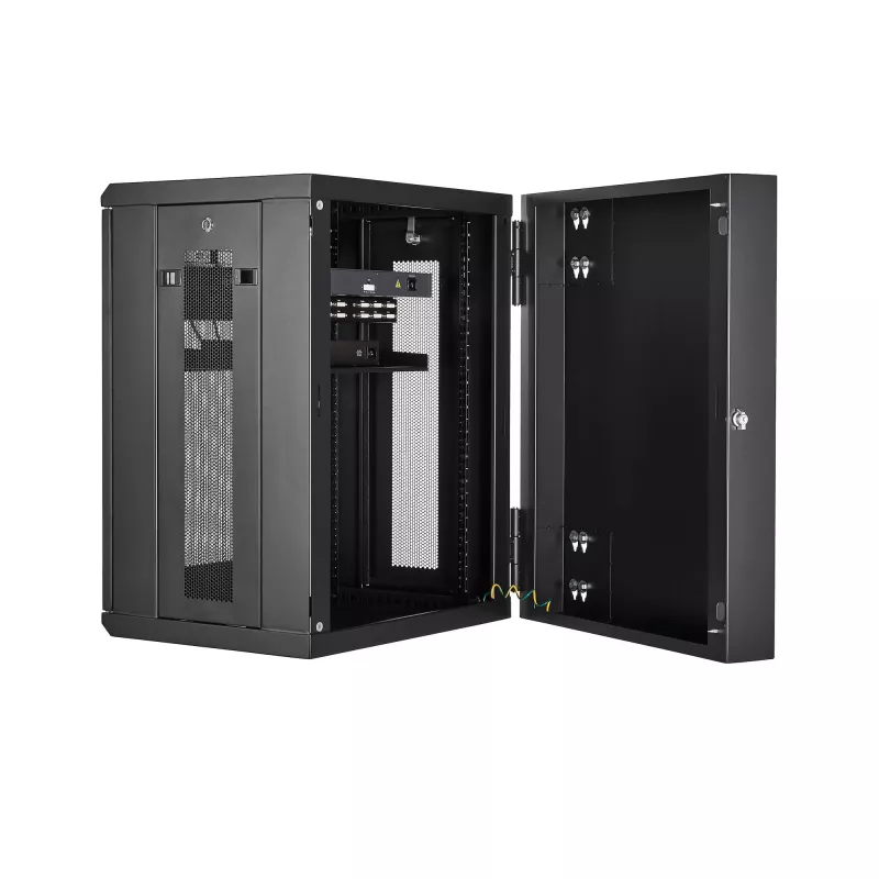 StarTech.com 4-Post 15U sieninis tinklo spintos kabinetas su 1U lentyna, 19 colių vyriais tvirtinamas serverio stovas duomenų / AV / elektronikos / kompiuterių įrangai, lankstus ventiliuojamas korpusas