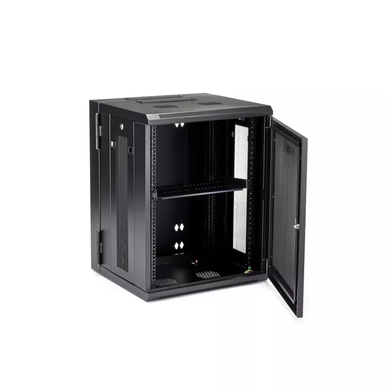 StarTech.com 4-Post 15U sieninis tinklo spintos kabinetas su 1U lentyna, 19 colių vyriais tvirtinamas serverio stovas duomenų / AV / elektronikos / kompiuterių įrangai, lankstus ventiliuojamas korpusas