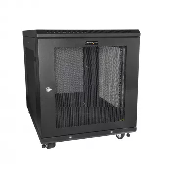 StarTech.com 4-Post 12U serverio spintos stovas, užrakinama 19 colių duomenų spinta kompiuteriams / AV / IT įrangai, biuro / namų tinklo stovas su ratukais ir reguliuojamais montavimo bėgiais