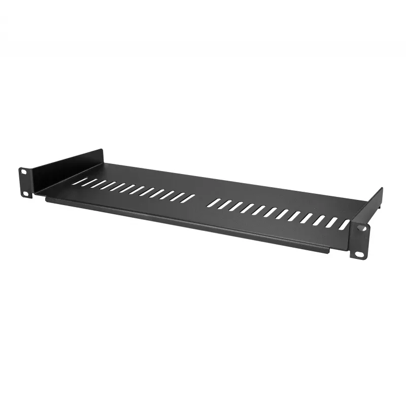 StarTech.com CABSHELF1U7V Vėdinama 1U serverio stelažo lentyna – universali konsolinė padėkla 19 colių tinklo įrangos stovui, plieninė, 20 kg talpa, 17,5 cm gylio, juoda