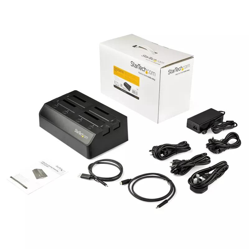 StarTech.com 4-jų lizdų USB į SATA standžiųjų diskų dokas, USB 10 Gbps, išorinis 2,5 colio ir 3,5 colio SSD / HDD dokas, SATA III, karštas keitimas, viršutinis įkrovimas