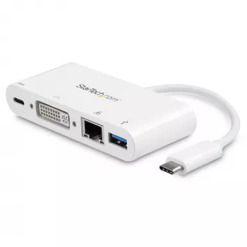 StarTech.com USB-C kelių prievadų adapteris – USB-C į DVI-D (skaitmeninį) vaizdo adapteris su 60 W Power Delivery įkrovimo perdavimu, GbE, USB-A – nešiojamas USB Type-C / Thunderbolt 3 mini nešiojamojo kompiuterio dokas