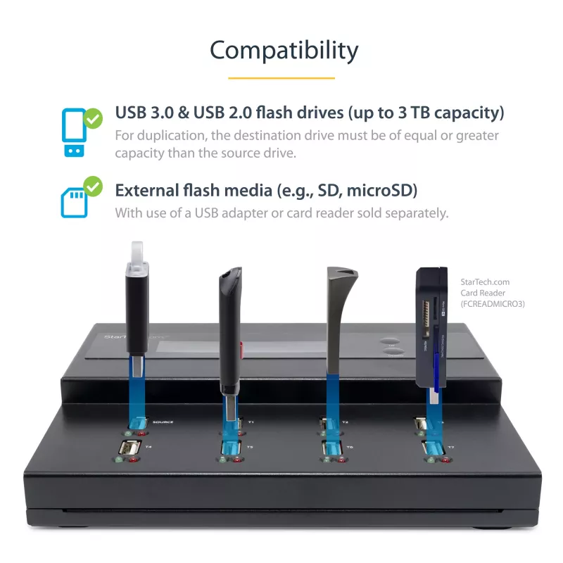 StarTech.com USB atmintinių kopijavimo ir trynimo įrenginys 1:7, 1,5 GB/min, LCD