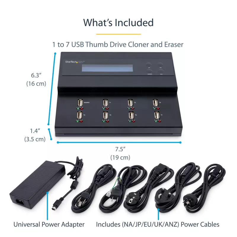 StarTech.com USB atmintinių kopijavimo ir trynimo įrenginys 1:7, 1,5 GB/min, LCD