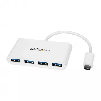 StarTech.com 4 prievadų USB C šakotuvas su 4x USB-A prievadais (USB 3.0 SuperSpeed 5Gbps) – maitinamas iš USB magistralės – nešiojamas USB-C į USB-A adapteris – USB 3.2 Gen 1 Type-C – baltas
