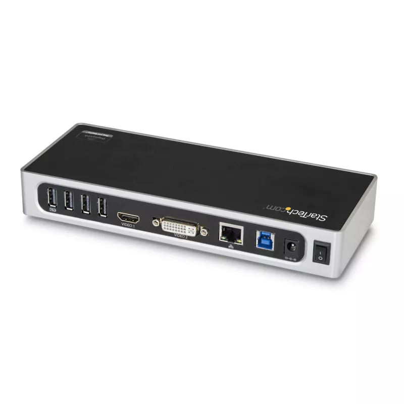 StarTech.com USB 3.0 Dock su dviem monitoriais – HDMI ir DVI/VGA, 6 prievadų USB 3.1 Gen 1 5Gbps šakotuvas, GbE, garsas – universalus Type-A dokas, Windows ir Mac