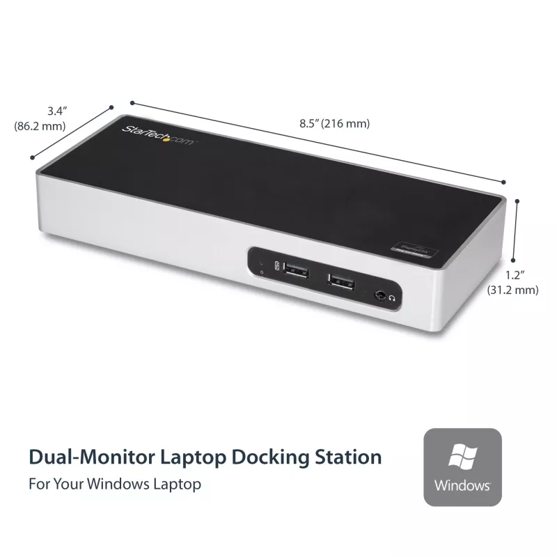 StarTech.com USB 3.0 Dock su dviem monitoriais – HDMI ir DVI/VGA, 6 prievadų USB 3.1 Gen 1 5Gbps šakotuvas, GbE, garsas – universalus Type-A dokas, Windows ir Mac