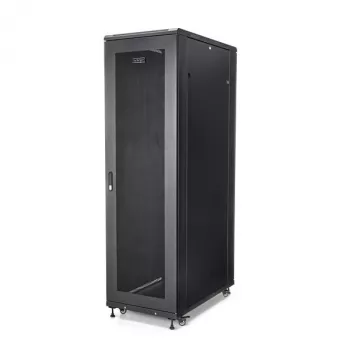 StarTech.com 4-Post 42U serverio stovas, 19 colių duomenų stovas kompiuteriams / AV / IT įrangai montuoti, serverio korpusas su ratukais, pilno dydžio pramoninis tinklo saugojimas