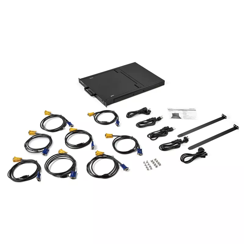 StarTech.com 8 prievadų stelažinis KVM konsolė su 6 pėdų kabeliais - integruotas KVM jungiklis su 17 colių LCD monitoriumi - pilnai įrengtas 1U LCD KVM stalčius - OSD KVM - patvarus 50 000 MTBF - USB + VGA palaikymas