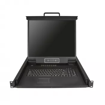 „StarTech.com“ 16 prievadų stelažinis KVM konsolė su 6 pėdų kabeliais – integruotas KVM jungiklis su 19 colių LCD monitoriumi – pilnai įrengtas 1U LCD KVM stalčius – OSD KVM – patvarus 50 000 MTBF – USB + VGA palaikymas