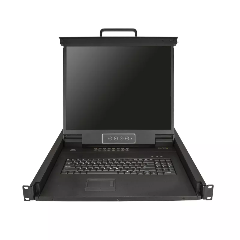 „StarTech.com“ 16 prievadų stelažinis KVM konsolė su 6 pėdų kabeliais – integruotas KVM jungiklis su 19 colių LCD monitoriumi – pilnai įrengtas 1U LCD KVM stalčius – OSD KVM – patvarus 50 000 MTBF – USB + VGA palaikymas
