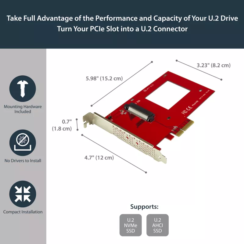 StarTech.com PEX4SFF8639 U.2 į PCIe adapteris 2,5 colio U.2 NVMe SSD – SFF-8639 – x4 PCI Express 4.0