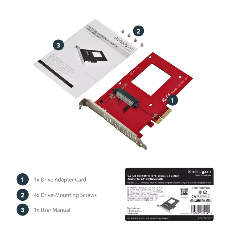 StarTech.com PEX4SFF8639 U.2 į PCIe adapteris 2,5 colio U.2 NVMe SSD – SFF-8639 – x4 PCI Express 4.0