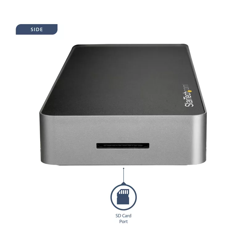 StarTech.com USB-C Dock – Dviejų monitorių HDMI ir DisplayPort 4K 30Hz – USB Type-C nešiojamojo kompiuterio dokas su 60W įkrovimu, SD, 4 prievadų USB-A 3.0 šakotuvu, GbE, garsu – suderinamas su Thunderbolt 3
