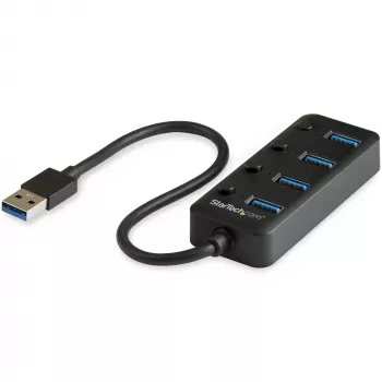 StarTech.com 4 prievadų USB 3.0 šakotuvas – USB-A į 4x USB 3.0 Type-A su atskirais įjungimo/išjungimo jungikliais – SuperSpeed 5Gbps USB 3.1/3.2 Gen 1 – maitinamas iš USB magistralės – nešiojamas – 25 cm integruotas kabelis