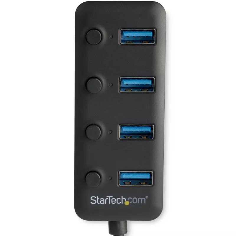 StarTech.com 4 prievadų USB 3.0 šakotuvas – USB-A į 4x USB 3.0 Type-A su atskirais įjungimo/išjungimo jungikliais – SuperSpeed 5Gbps USB 3.1/3.2 Gen 1 – maitinamas iš USB magistralės – nešiojamas – 25 cm integruotas kabelis