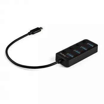 StarTech.com 4 prievadų USB-C šakotuvas - USB-C į 4x USB 3.0 Type-A prievadus su atskirais įjungimo/išjungimo jungikliais - SuperSpeed 5Gbps USB 3.2 Gen 1 - maitinamas iš USB - nešiojamas - 25 cm pritvirtintas kabelis