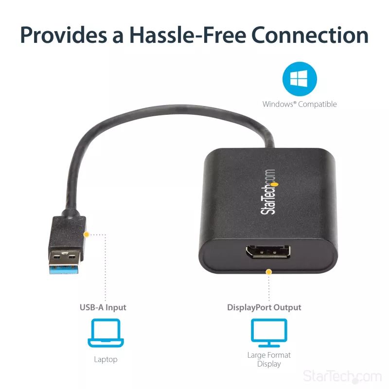 StarTech.com USB 3.0 į DisplayPort adapteris, USB DP monitoro keitiklis, 4K (palaiko tik Windows, nepalaiko macOS/ChromeOS/Linux) - TAA