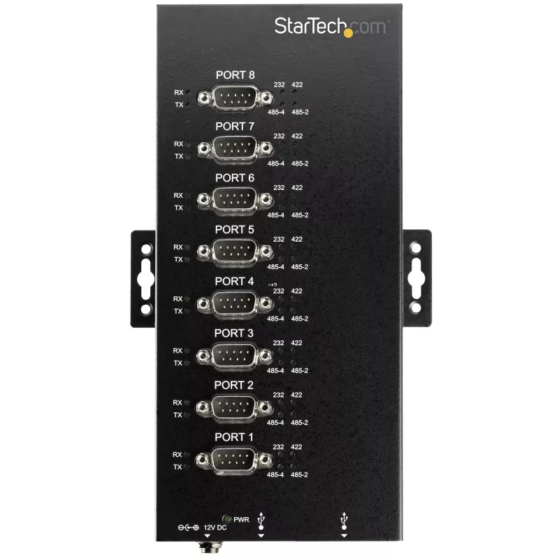 StarTech.com 8 prievadų serijinis USB centras – USB 2.0 į RS232/RS485/RS422 adapteris, IP30, metalinis, bėgio montavimui, 15kV ESD apsauga