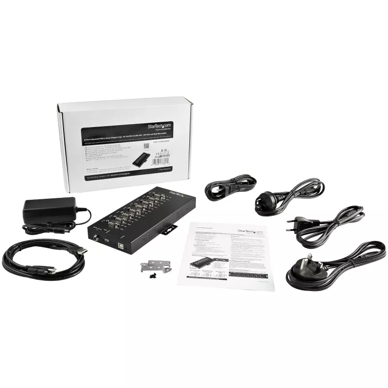 StarTech.com 8 prievadų serijinis USB centras – USB 2.0 į RS232/RS485/RS422 adapteris, IP30, metalinis, bėgio montavimui, 15kV ESD apsauga