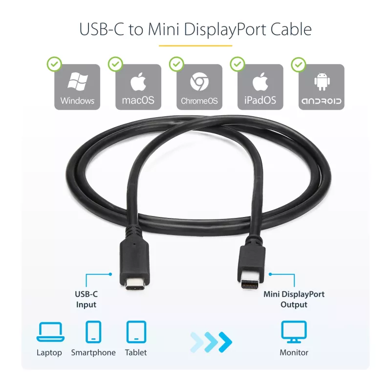 StarTech.com USB-C į Mini DisplayPort laidas, 1,8 m, 4K 60Hz, juodas