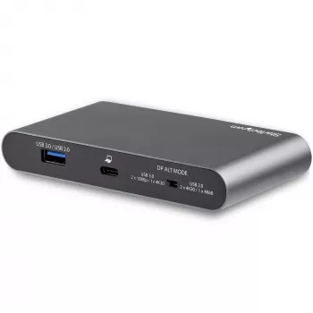 StarTech.com USB-C dokas - 4K dviejų monitorių DisplayPort - Mini nešiojamojo kompiuterio dokavimo stotelė - 100W Power Delivery perdavimas - GbE, 2 prievadų USB-A šakotuvas - USB Type-C kelių prievadų adapteris - 3,3 pėdų kabelis