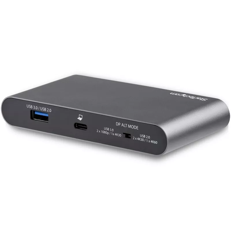 StarTech.com USB-C dokas - 4K dviejų monitorių DisplayPort - Mini nešiojamojo kompiuterio dokavimo stotelė - 100W Power Delivery perdavimas - GbE, 2 prievadų USB-A šakotuvas - USB Type-C kelių prievadų adapteris - 3,3 pėdų kabelis